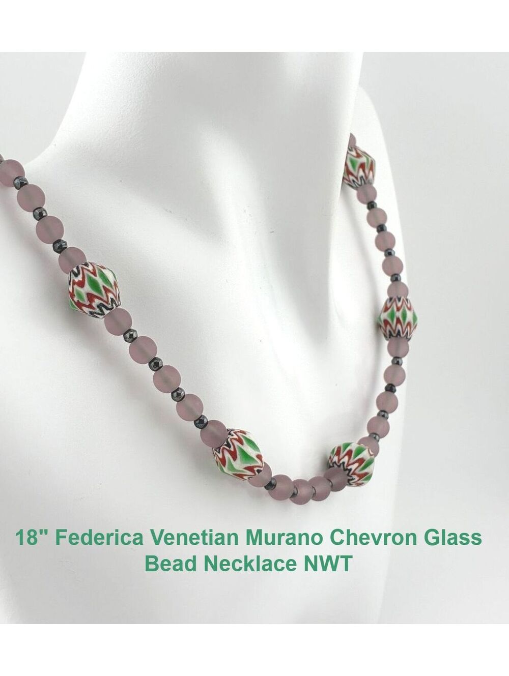 18" Federica Italian Venetian Murano Chevron Glass Bead Station Necklace NWT